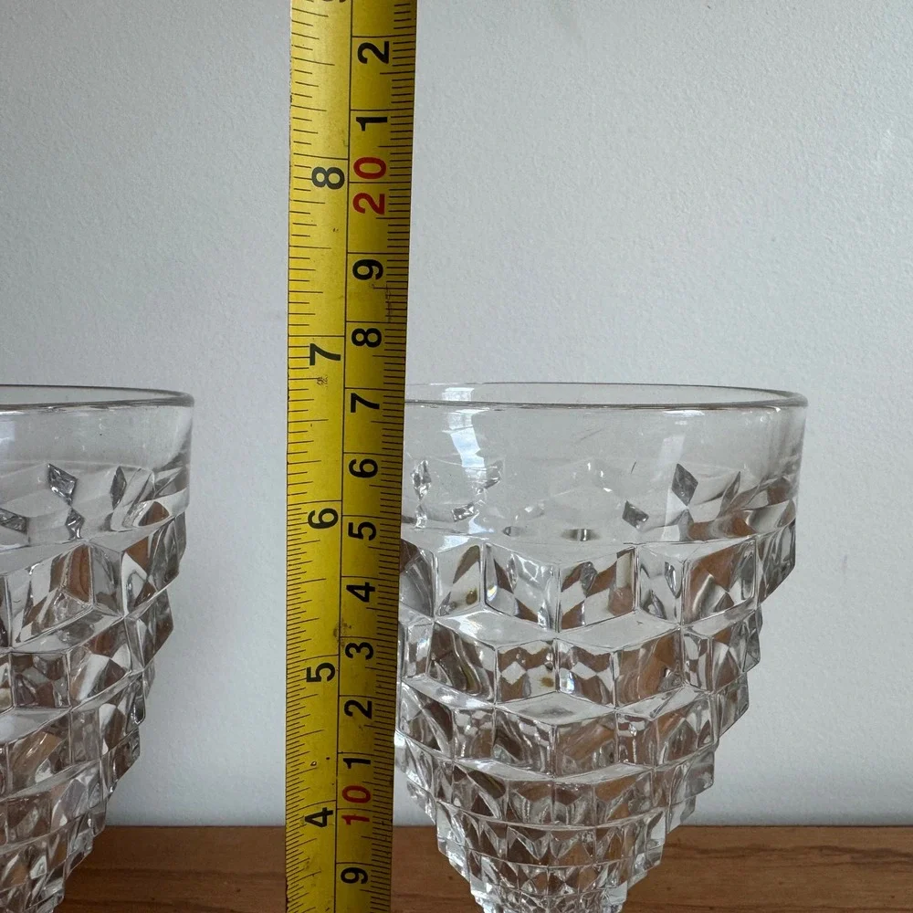 Pair (2) Vintage Fostoria‎ American Water Goblets Clear Diamond Cut Stemware